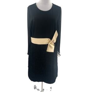 NWT Edward Archour Paris Two Tone Bow Metallic Tweed Dress - Black Sz 42